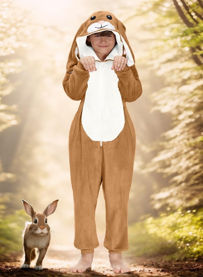BesserBay Big Girl Halloween Adorable Zipper Costume Bunny Animal Hooded Rabbit Jumpsuit Brown 10 Years - Image 4